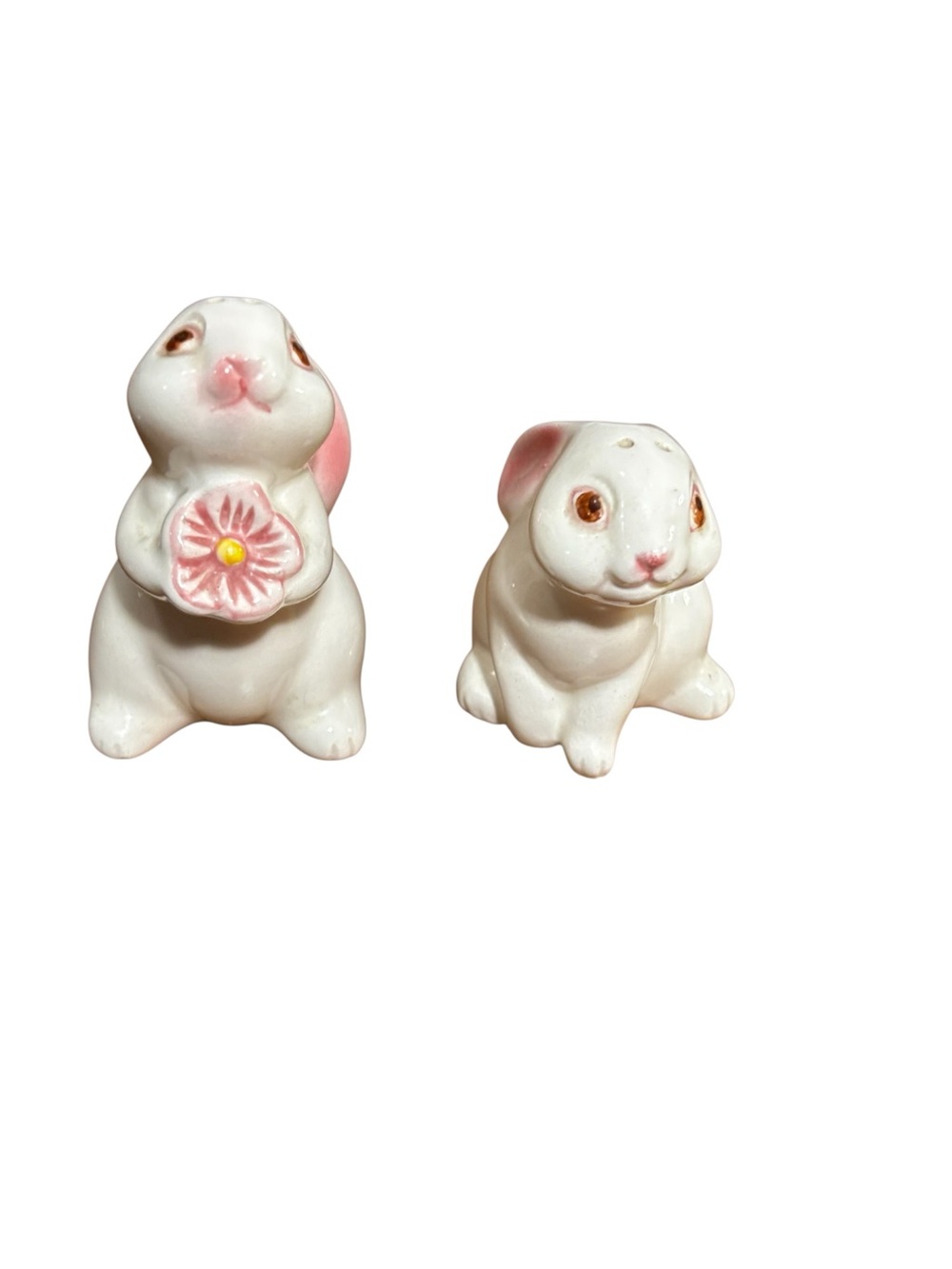 1983 Avon "Bunny Mates" ceramic salt and pepper shakers in pink and white